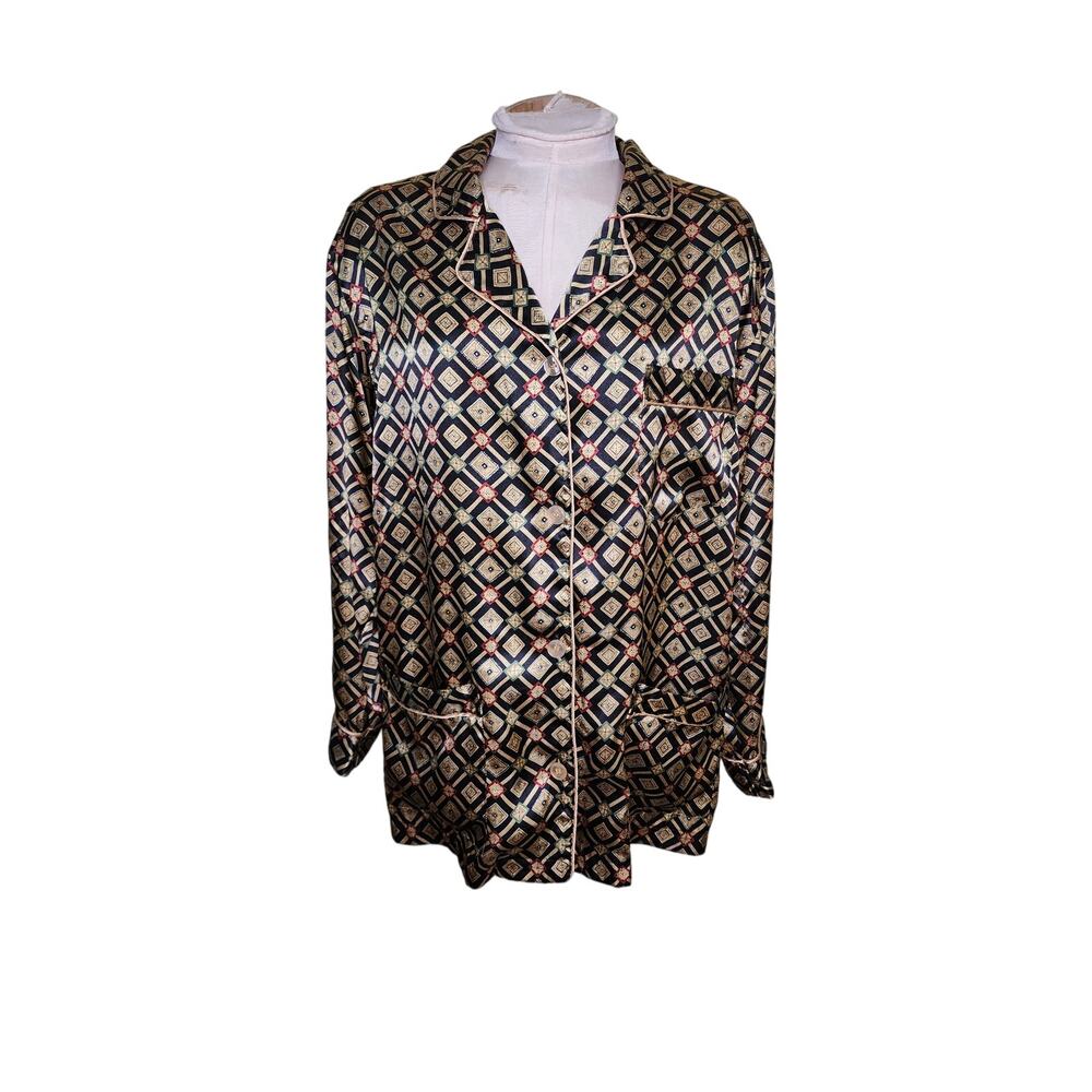 Victorias Secret Womens‎ Satin Pajama Top Sz M Geometric Diamond Pattern